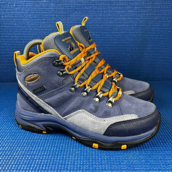 🔴 SKECHERS RELAXED FIT TREGO Women`s Size 5 Blue Yellow Hiking Boots 158258 - Picture 3 of 8